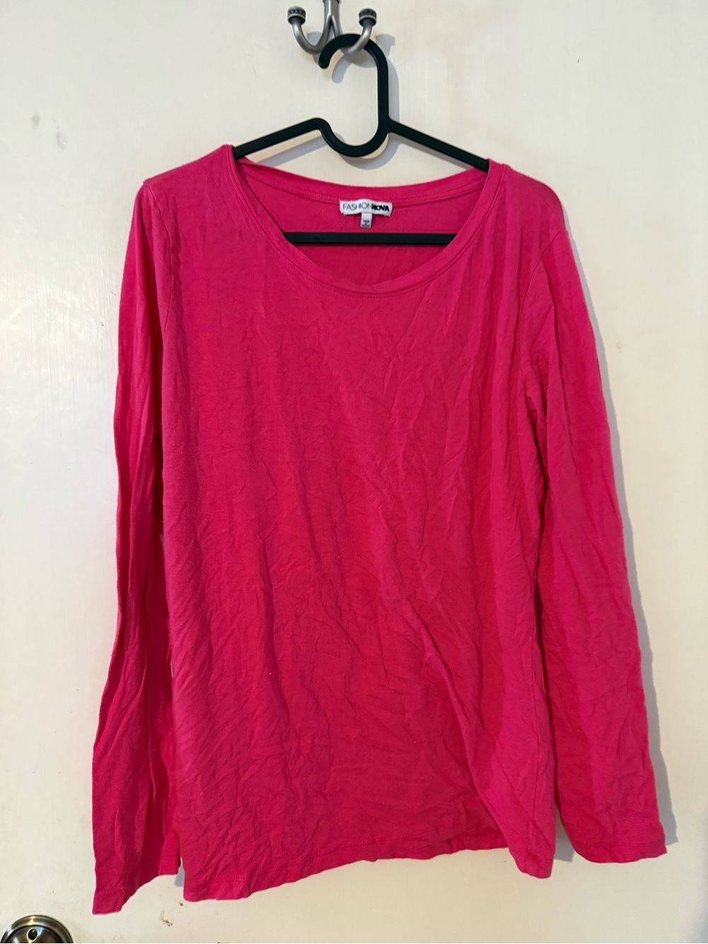 Fashion Nova Hot Pink Long Sleeve Crewneck Top